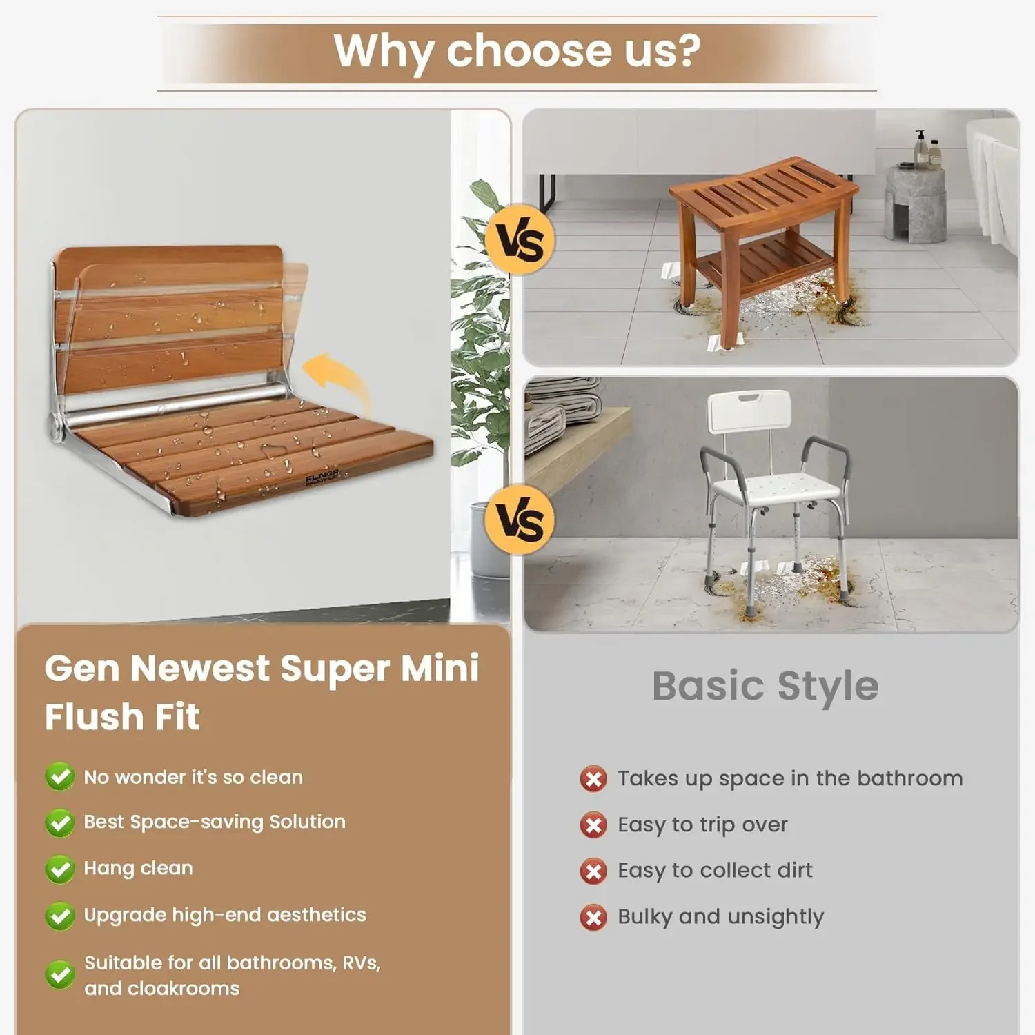 Teak Seat Wall Mounted,Fold Down Seat,Foldable Bench,Home Care Teak Seat Bench for Inside ,Fol