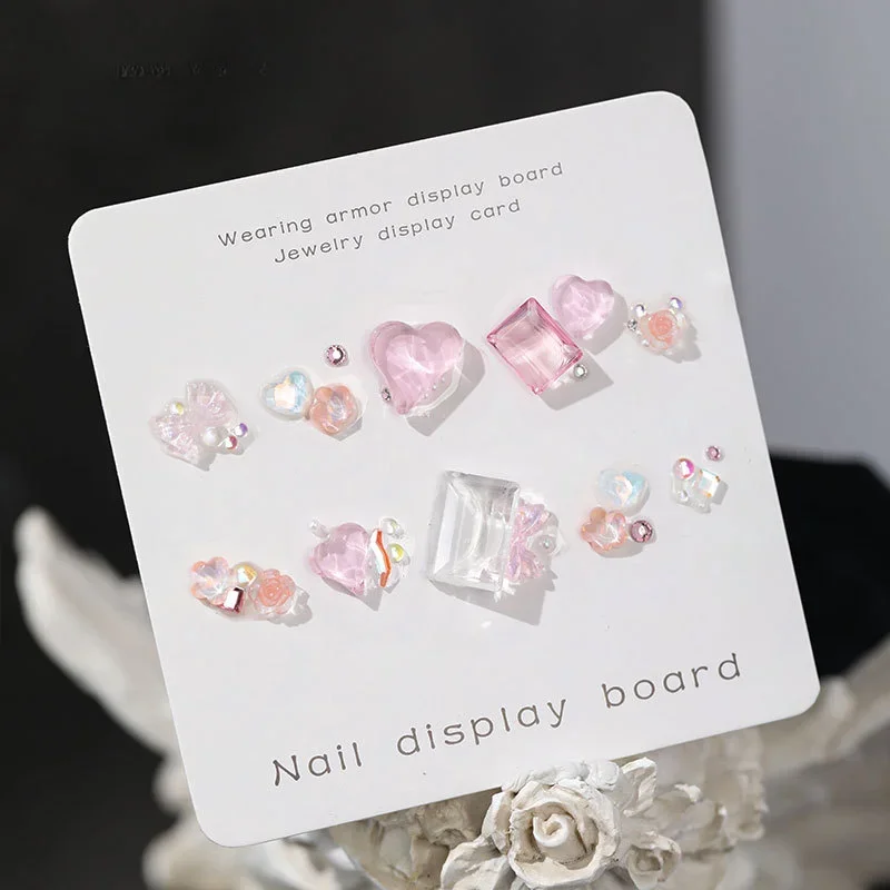 1Box Multiple Styles Diamond Summer Butterfly Nail Art Decoration Glass Square Bow Rhinestones Nail Charms Accessories for DIY