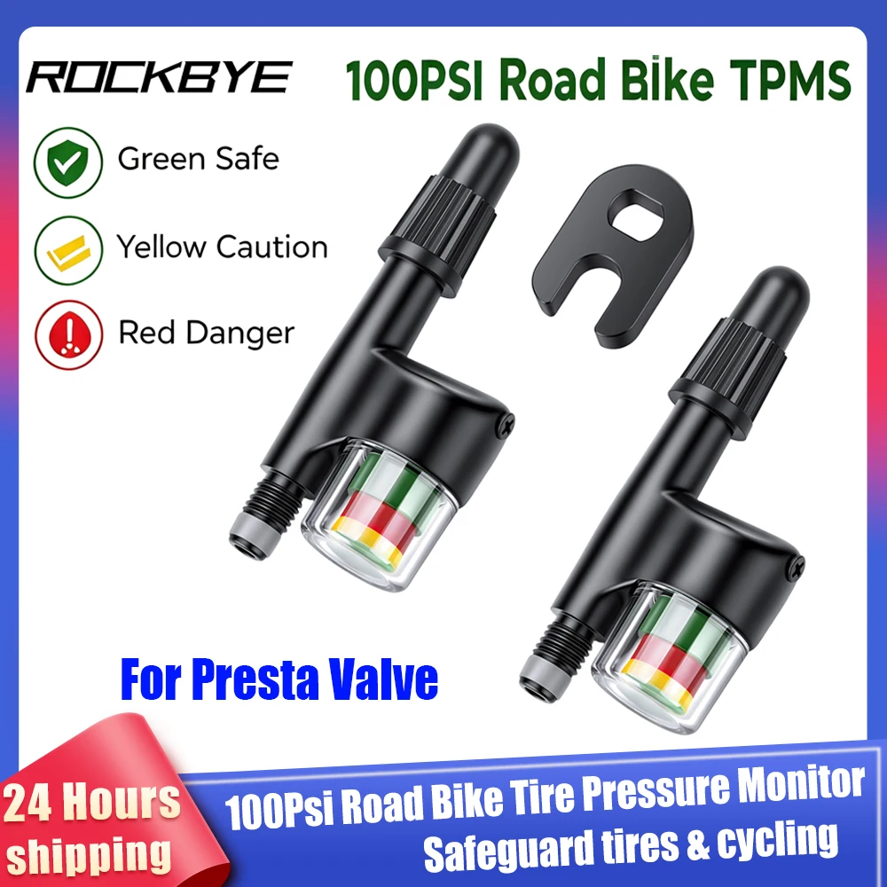 Road Bike Tire Pressure Monitor 100PSI 3‑Color Warning TPMS Valve Core Lightweight Bicycle Tire Pressure Sensor For Removable Pr