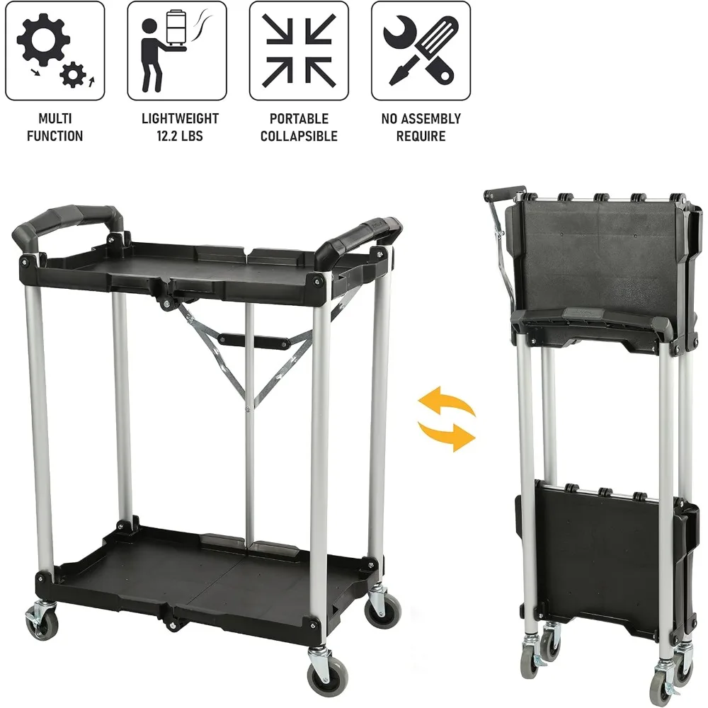 Olympia Tools 89-356 Folding Service Cart, Black, 50 lbs. Load Capacity per Shelf, 2-Tier Storage