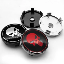 4pcs For Punisher Skull Logo Badge Decal Car Styling 56+60mm Emblem Wheel Center Hub Caps Stickers Auto Rim Cover Accessories