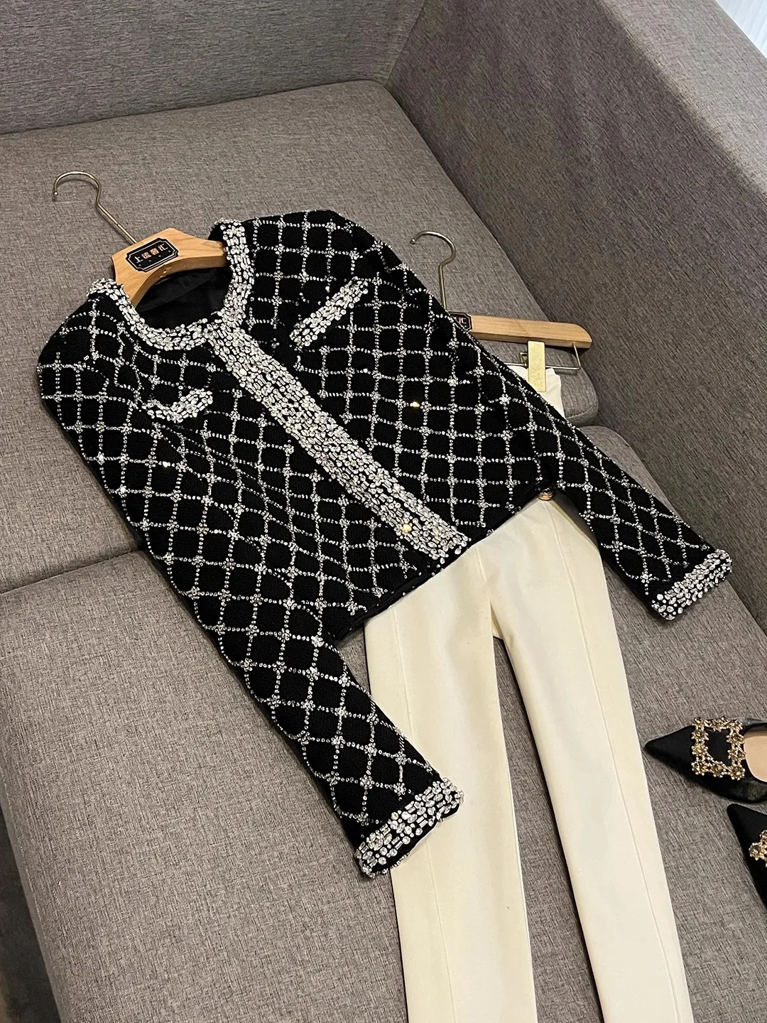 

Модная верхняя одежда с ромбовидным узором из роскошной шерсти, дизайн в стиле маленькой французской моды, осень 2025, X50