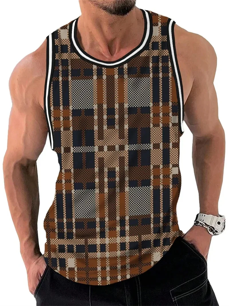 

Men's Retro Geometric Print Round Neck Tank Top 3D Printed Irregular Colorful Vest Summer Oversize Casual Streetwear Tops Ropa