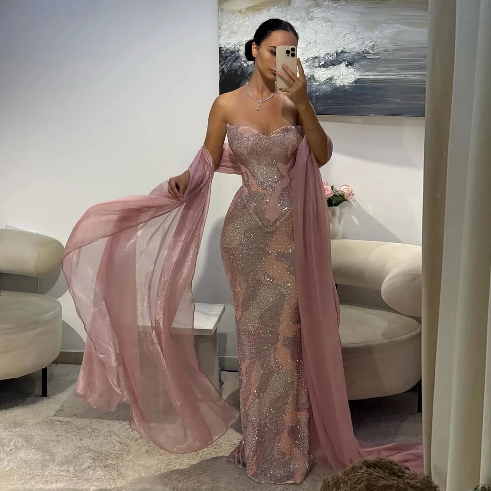 Eshault&bridal Luxury Mermaid Evening Dress With Shawl Long Sweetheart Neck Long Formal Prom Wedding Guest Gown Customized 2026