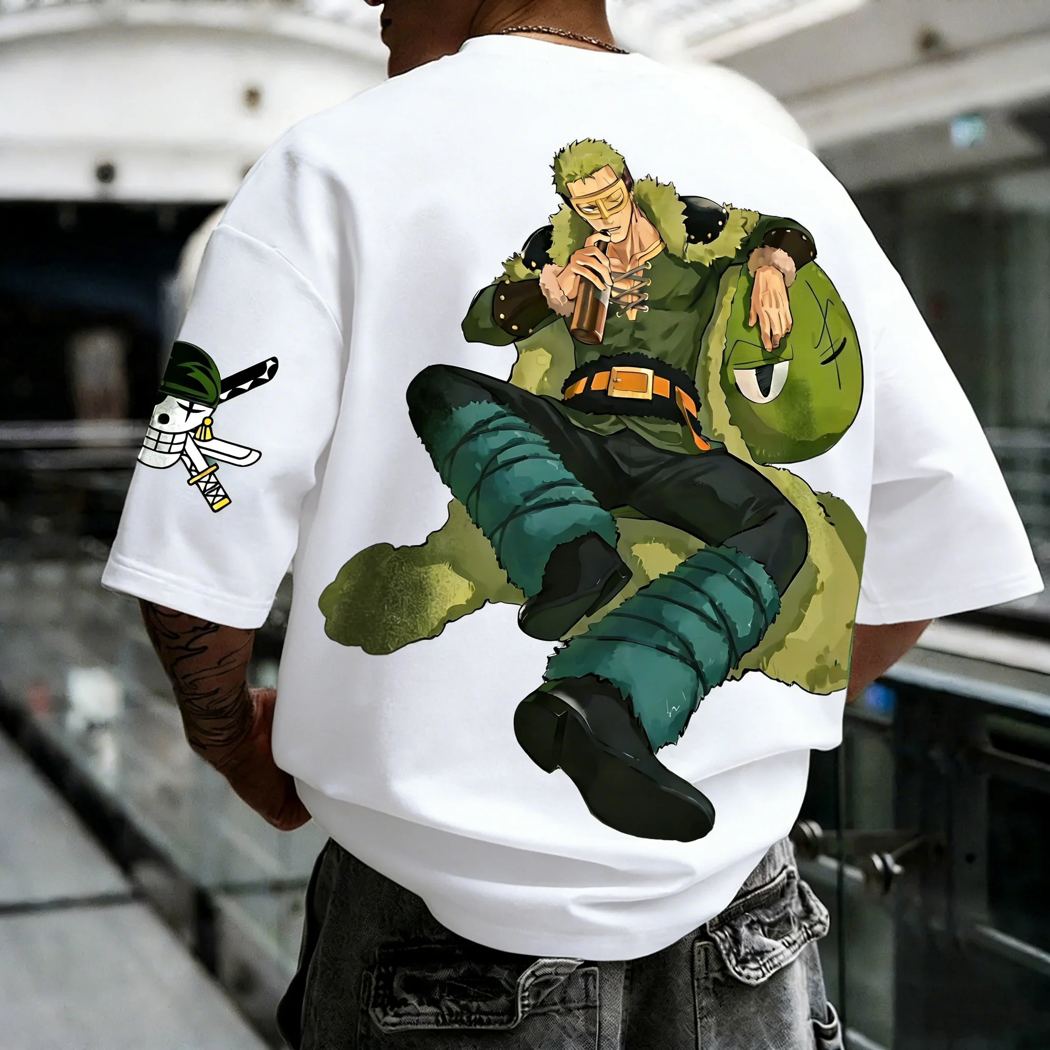 

One Piece Luffy Printed Cotton Short Sleeved Loose Fitting Men's and Women's Summer Breathable Sports Round Neck T-shirt