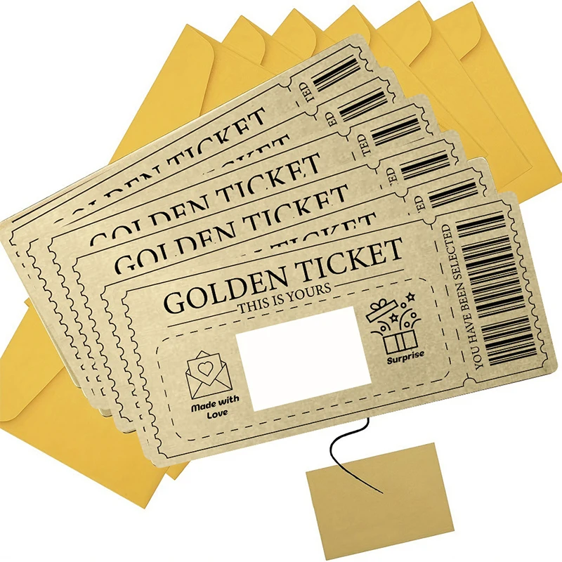 Überraschungs-Rubbelkarte mit Umschlag, Kino-Gutschein, Rubbelkarte, goldenes Ticket, Rubbelkarte, Verlosung, Geschenk, Mitbringsel
