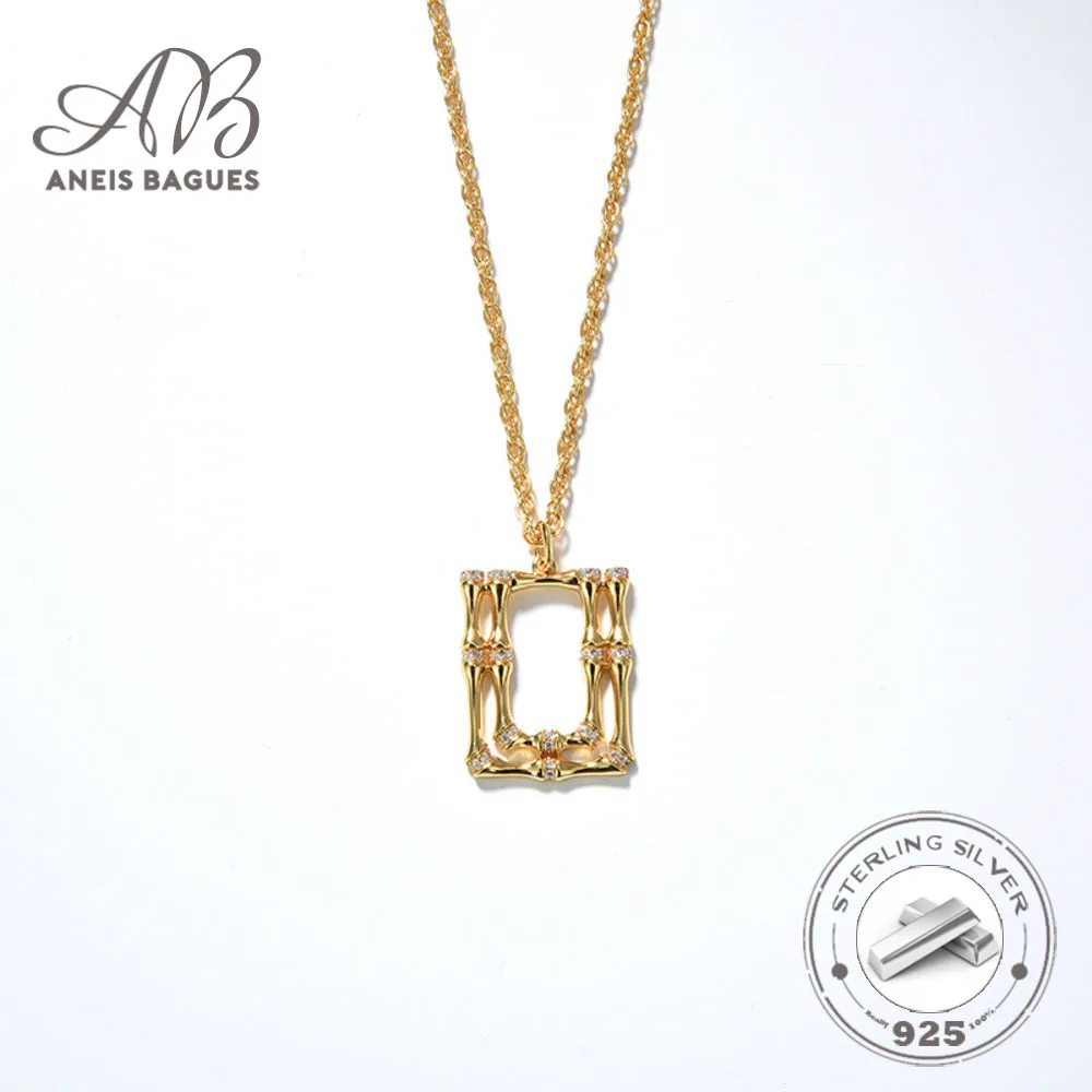 

Aneis Bagues Luxury Inlaid With Zircon 925 Sterling Silver 18K Gold Plated Sweater Chain Pendant Necklace For Women Jewelry Fine