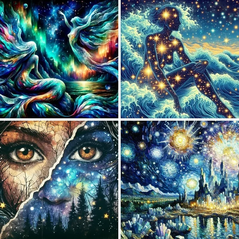 Universe Landscape 5D DIY Diamond Painting HandCraft Kit Zipper Bag Celestial Silhouette Diamond Embroidery Handmade Gift