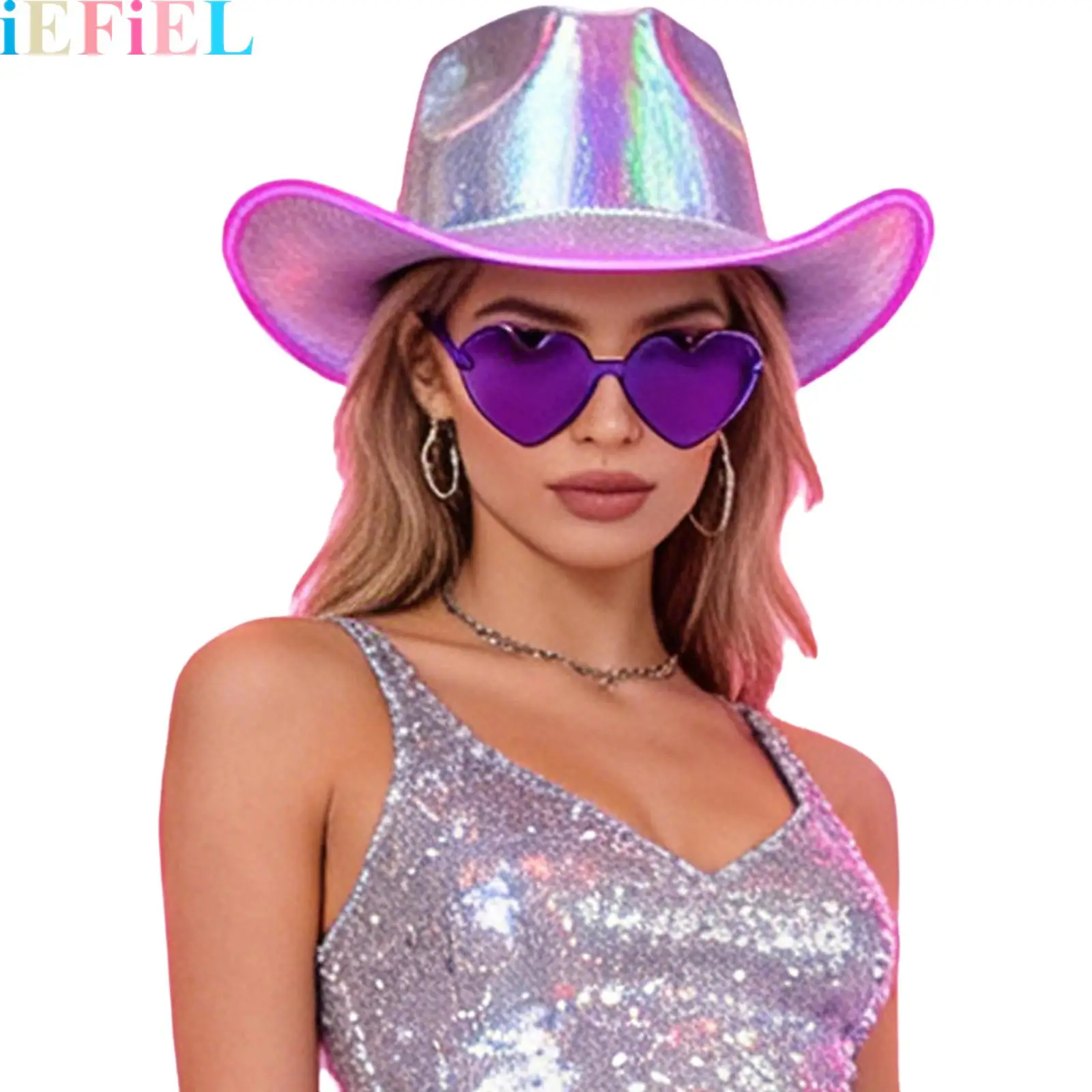 

Комплект из 2 светящихся ковбойских шляп для женщин с очками в форме сердца, аксессуары для ирландских ковбойских костюмов на День Святого Патрика