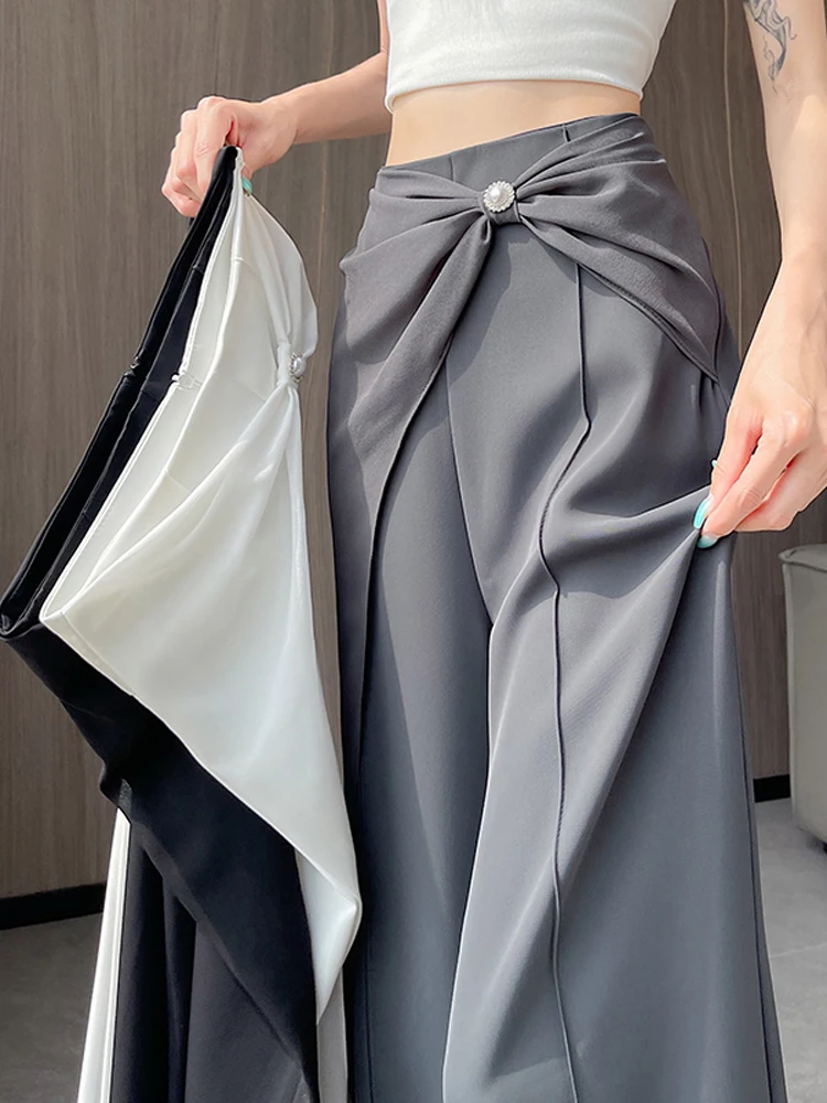 

Персонализированные широкие брюки для женщин, весна-осень 202, новые однотонные повседневные брюки с высокой талией, женские элегантные брюки