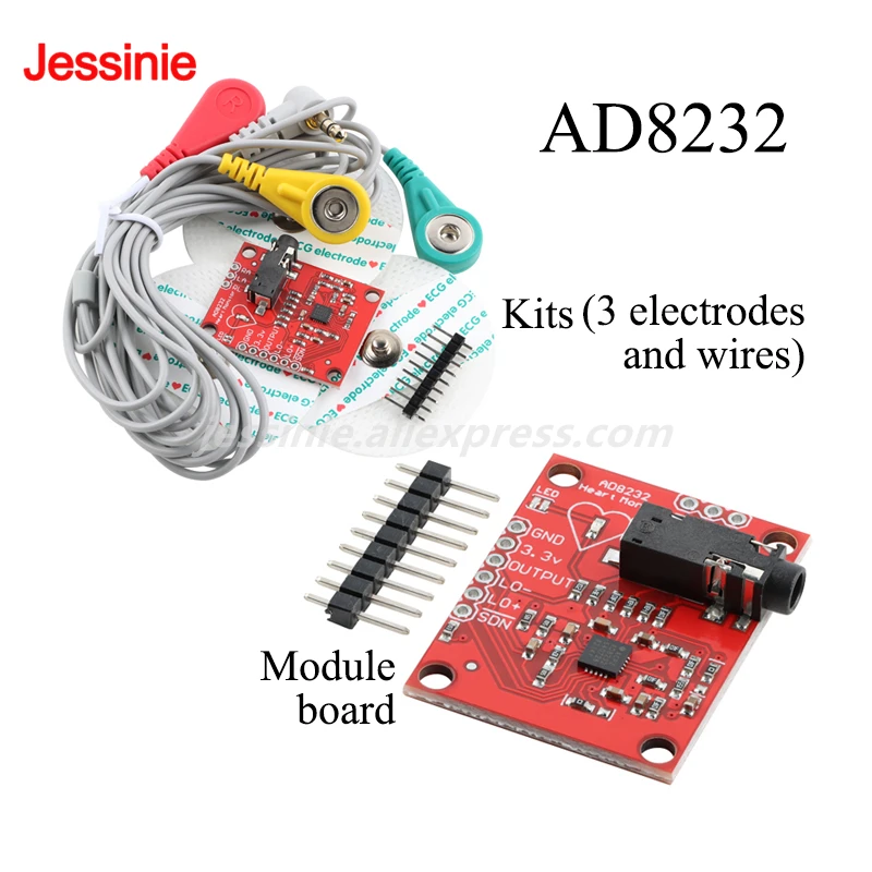 AD8232 Module ECG Measurement Pulse Heart Rate Monitor ECG Acquisition Monitoring ECG Sensor Electrode and Wire Kit