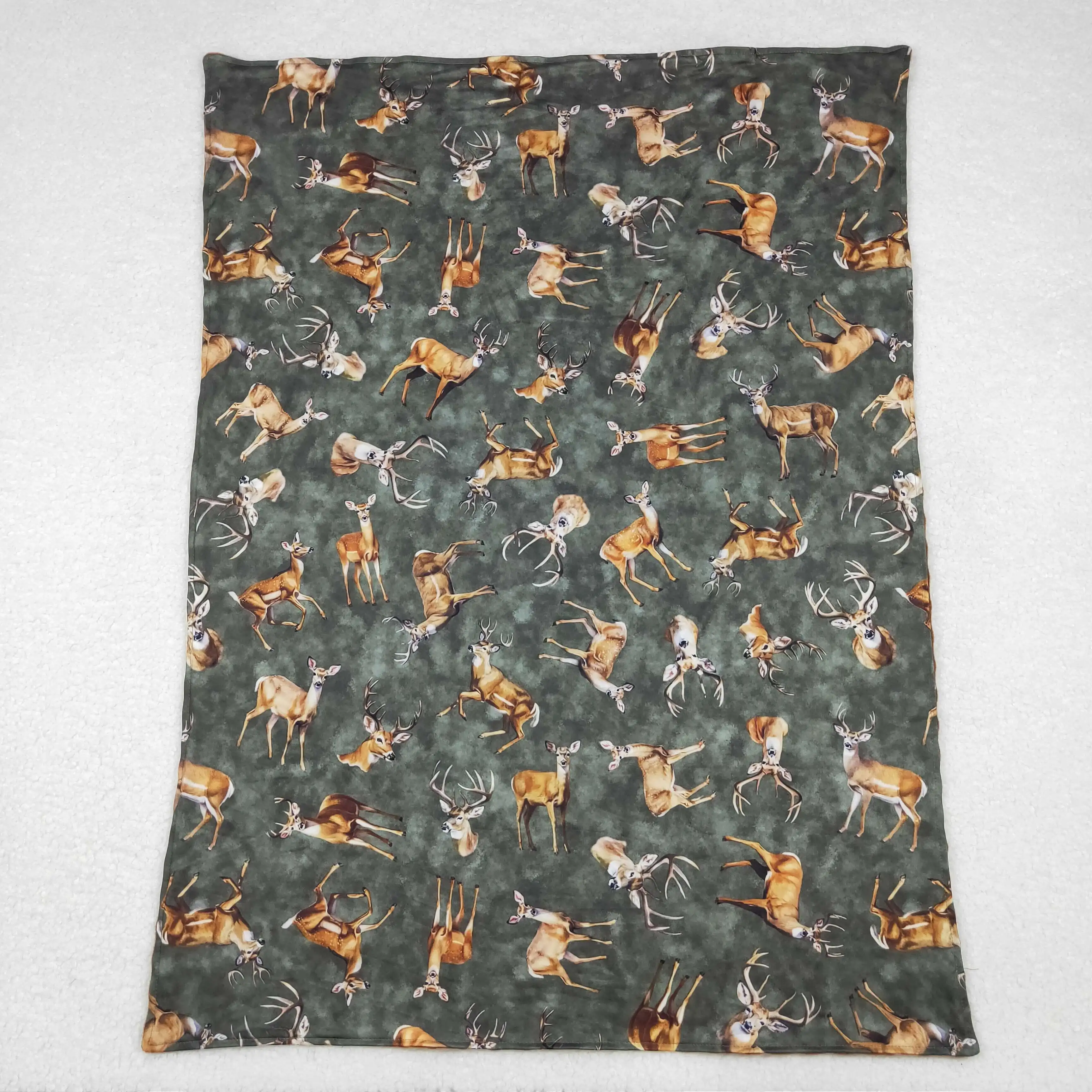 Wholesale Baby Girl RTS Kids Bedding Fleece Deer Blanket Toddler Duck Camo Flannel Children Plaid Boutique Green Thin Quilt