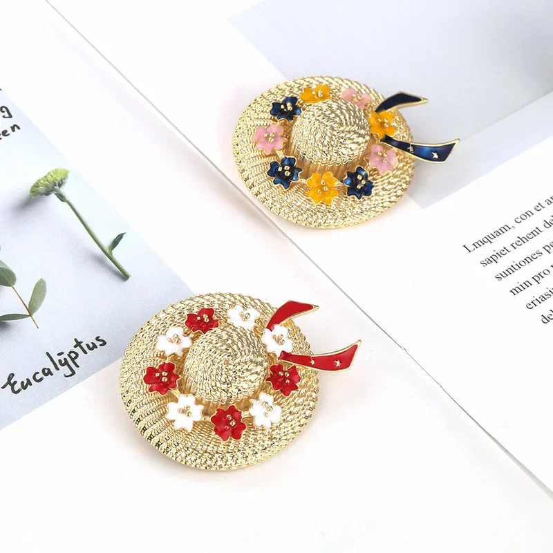 Fashion Hat Brooch Creative Flower Bow Brooches for Women Enamel Brooch Pins Jewelry Accessories