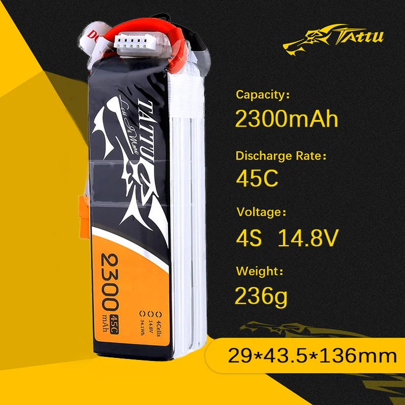 3Pcs TATTU 45C 4S 2300mAh 14.8V LIPO Battery With XT60 Plug For RC Helicopter Quadcopter FPV Racing Drone Parts 4S BATTERY