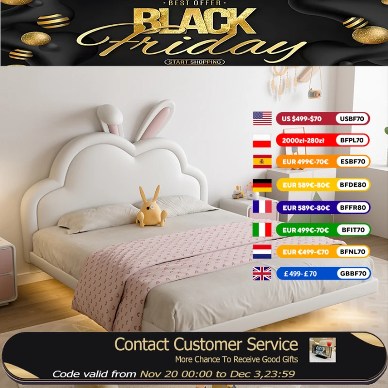 

King Size Europe Kids Bed Comforter Headboard Modern Style Girls Children Beds Princess Bedroom Letto Bambini Kids Furniture