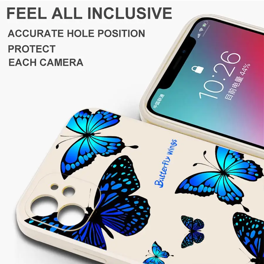 Blue Butterfly Phone Case for Samsung Galaxy S23 Ultra 5G S21 Plus S22 S20 FE S24 Ultra S20 With Lanyard Back Silicone Cover