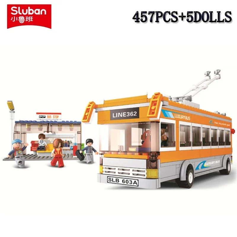 457PCS City Bus Building Blocks Tram Bus Station  Model Bricks Set With Mini Figures Desktop Deco DIY Toy For Kids Holiday Gifts