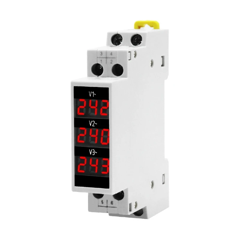 

Mini Modular- Voltmeter Gauge Three Phase Meter AC80V-500V Din Rail Mount LED Digital Display Detector-