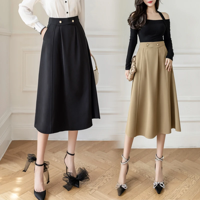 

Spring and summer 2023 new fashionable A-line casual professional skirt Women's high-waist mid-length skirt