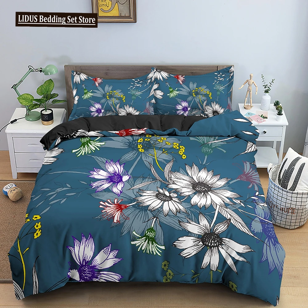 

Floral Print King Queen Full Size Bedding Set Luxury Queen Duvet Cover Set Leaves Flower Polyester Quilt Cover For Adult Kids