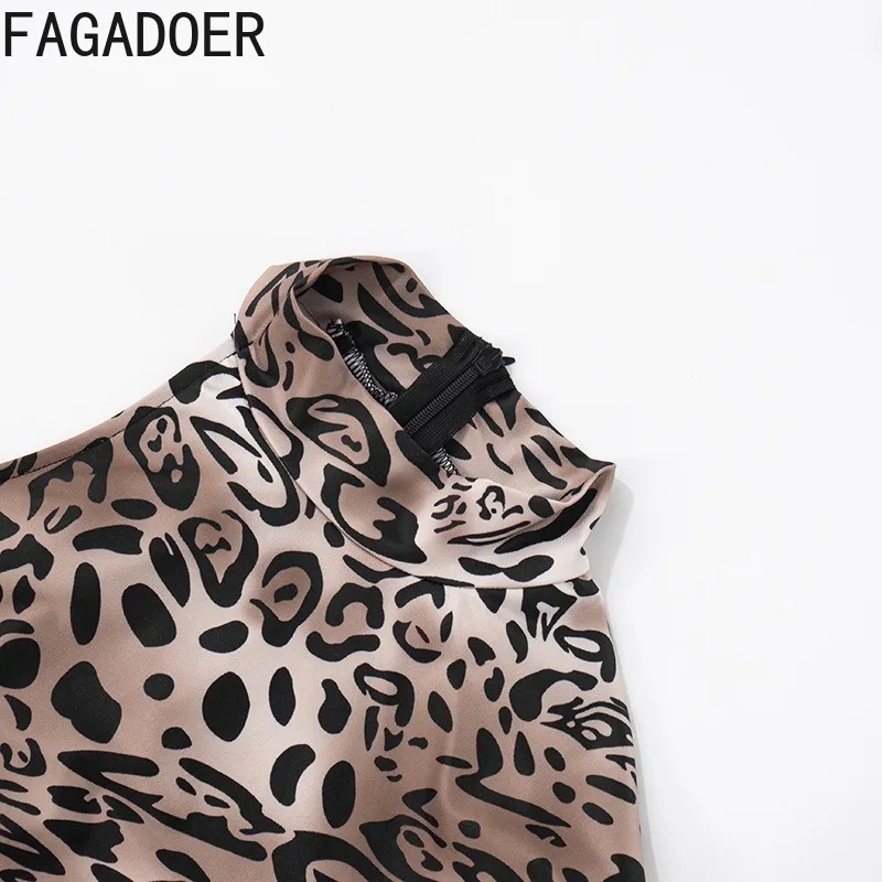FAGADOER Summer New Sexy Leopard Print Bodycon Jumpsuit Women Long Sleeved Backless One Piece Rompers Female Streetwear Overalls