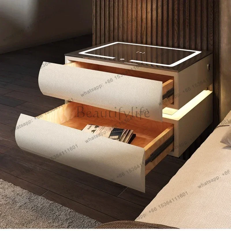 LJY Wood Intelligent, Wireless Charging With Lamp Wall-mounted Suspended Bedside Table Bedroom Furniture Modern Multi-function S
