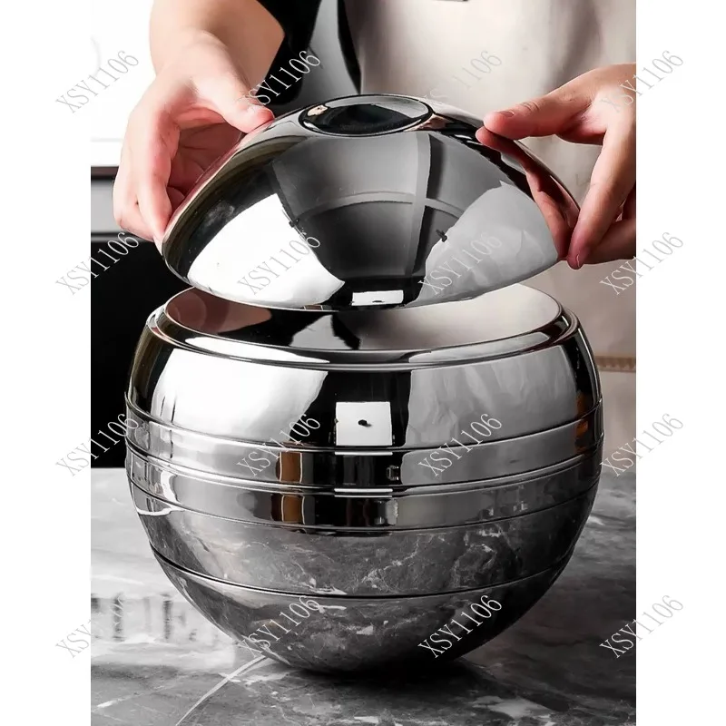 Luxury Stainless Steel Ball Shape Dinnerware Set Double Layer Anti-Scald Bowl Plate for Home Gifting