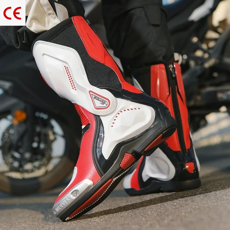 

Titanium Alloy Reinforced Long Motorcycle Riding Boots Professional Anti-collision Road Protective Shoes for Motorbike Rider Use