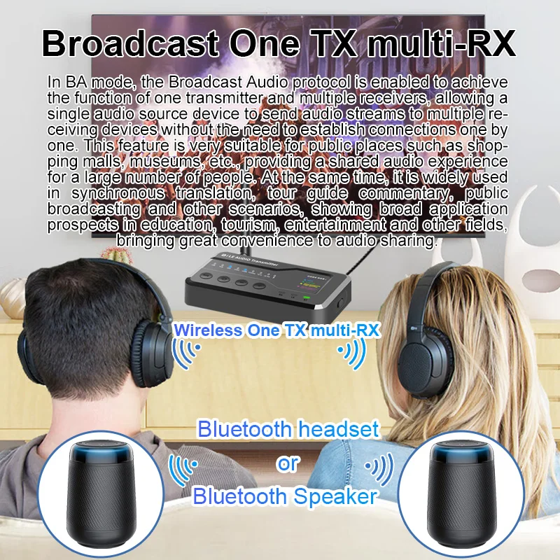 MR278 Bluetooth 5.3 аудиопередатчик 80 м мультипротокольный aptX адаптивная трансляция LC3 несколько входов USB Toslink коаксиальный AUX