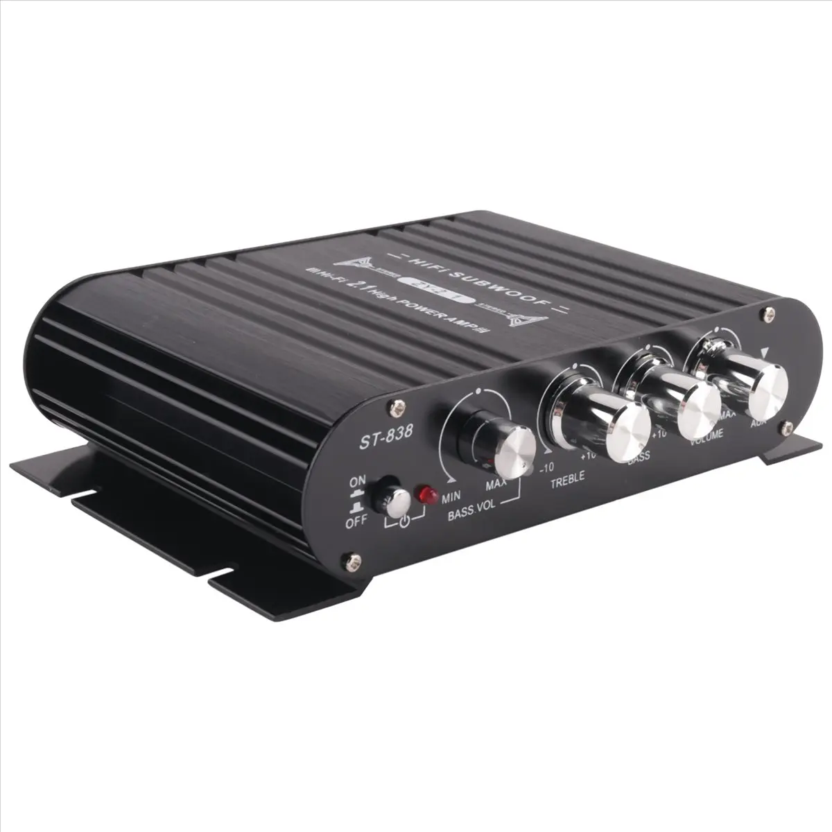 [T81C]  ST-838 HIFI 2.1 Channel Mini Car Amplifier MP3 AUX Input 20Wx2+40W Bass Treble Control view 4
