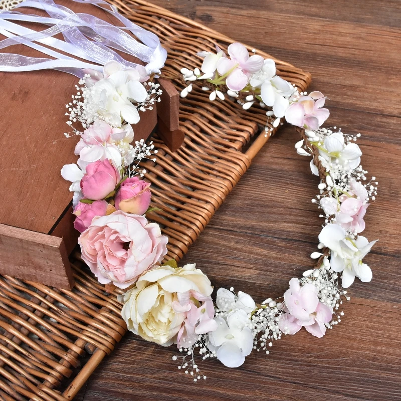 CC Flower Headbands Wedding Accessory Women Hairwear Bridal Headdress Engagement Hair Ornaments Pink Color Romantic Wreath DD32