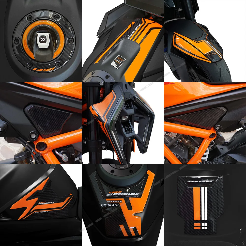 Super Duke 1390 R Motorcycle Accessories 3D Gel Epoxy Resin Sticker Kit Tank Pad 3D Sticker for 1390 Super Duke R 2024