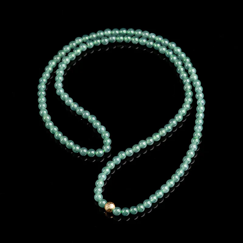 Natural A Jade Blue Water 5mm Beads Necklace Ice Jadeite Three Loop 56cm Bracelet Sweater Chain Women's Gifts 108pcs Jewelry