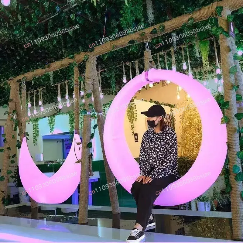 Outdoor Luminous Swing Internet celebrity Hanging Chair Outdoor Courtyard Ring Moon Rocking Chair Hotel Garden Cradle view 3
