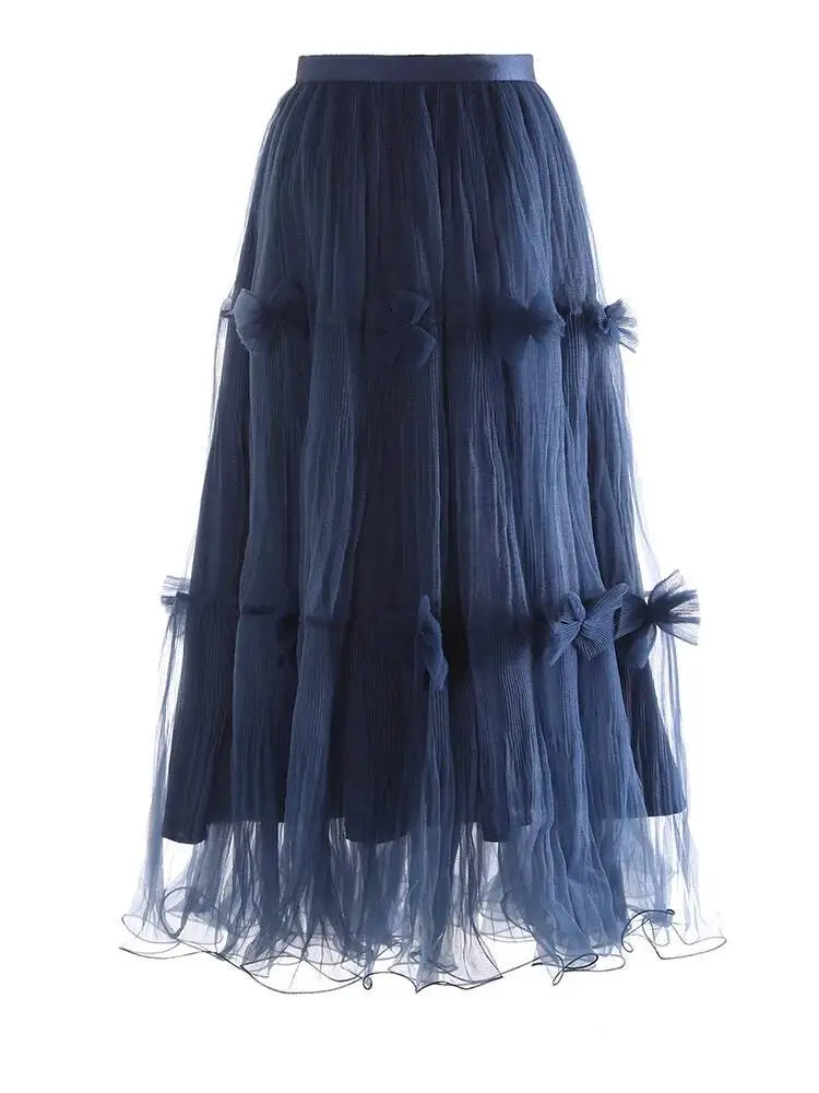 

Темно-синяя оранжевая плиссированная элегантная юбка до половины тела с высокой эластичной резинкой на талии, женская модная новинка весны и осени