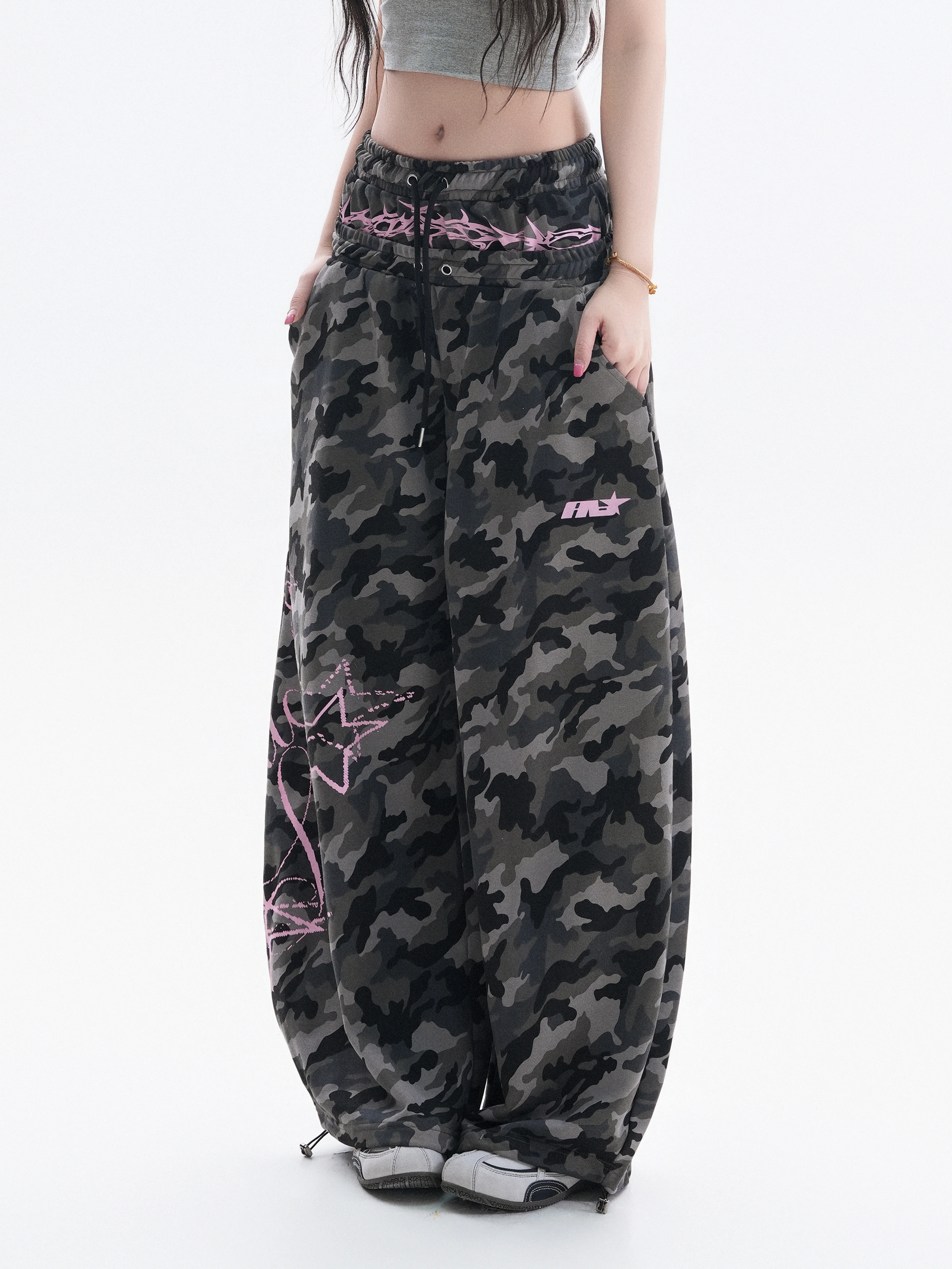 Casual Camouflage Wide Leg Pants Women's Print Couple Double Head Loose Fit Cotton Blend Comfortable Spring Summer Trousers