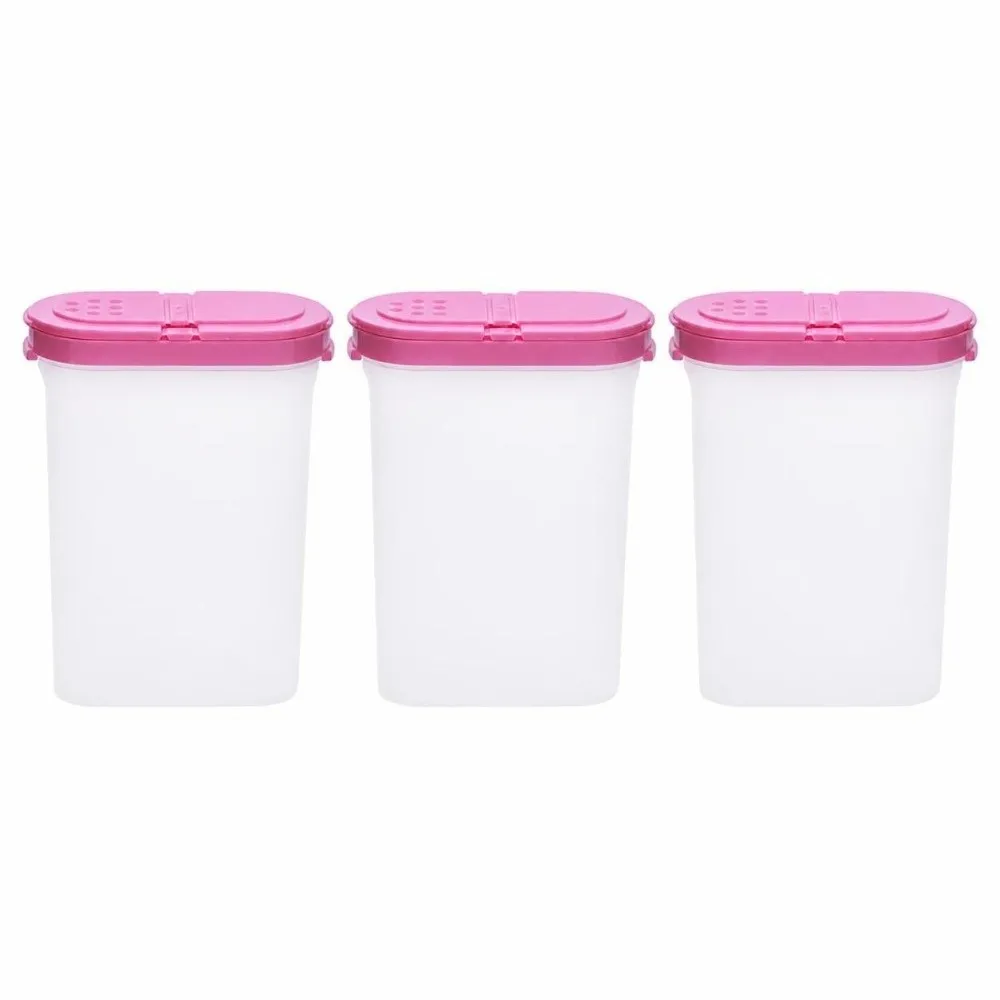 3PCS Refillable Plastic Spice Jars Red/Yellow/Green 250ml Spice Bottles Condiment Jars Kitchen Storage