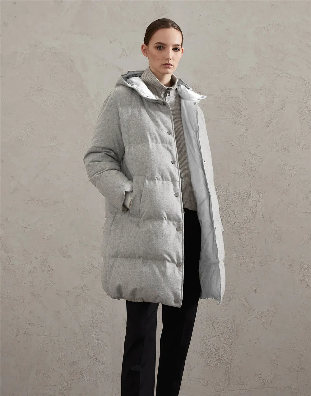 Women\'s Mid-Length Down Coat, Female Hooded Goose Down Jacket, Thick Outerwear, New, Winter, 2024