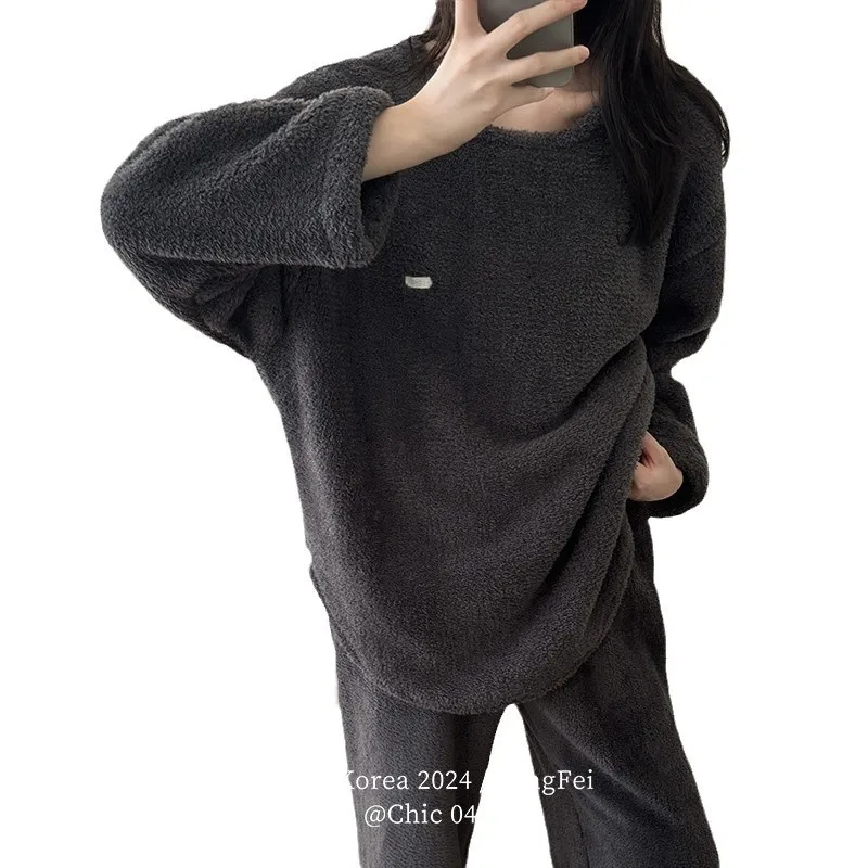 طقم بيجامة نسائي من Pjs بيجامة شتوية دافئة ملابس منزلية عصرية، بيجامة لطيفة وردية لطيفة وناعمة