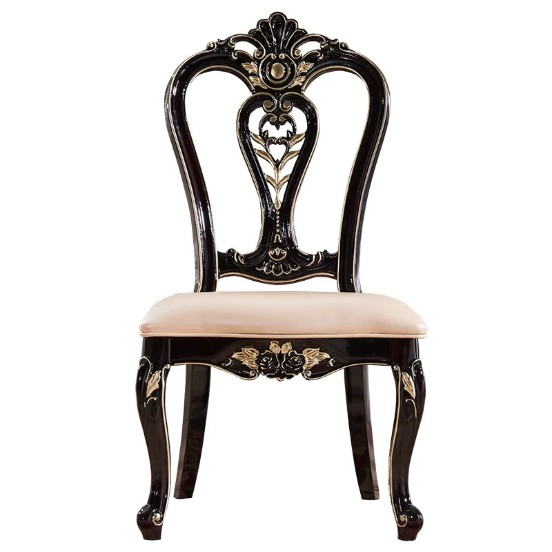 

European solid wood dining chair black high-end luxury leather