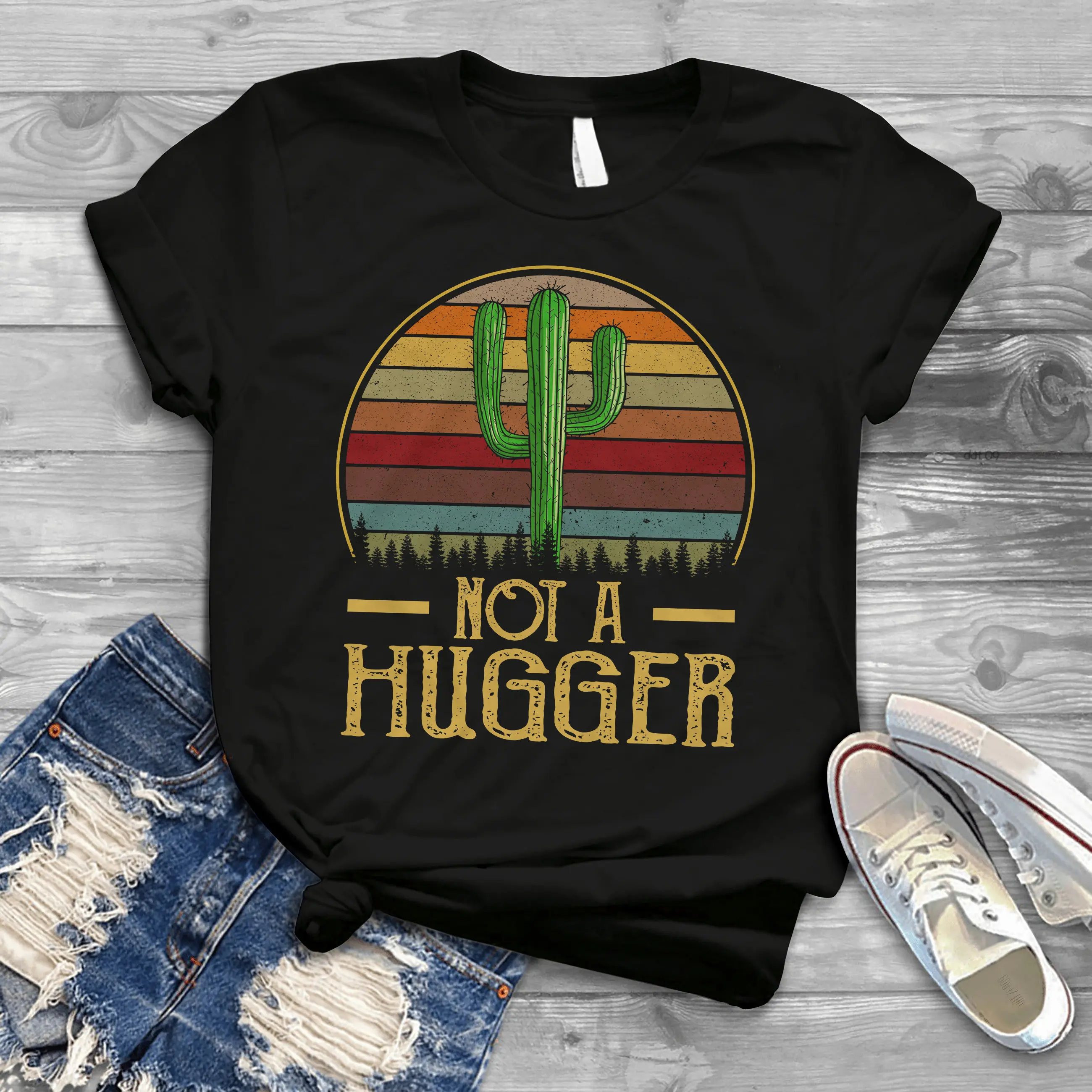 Not A Hugger Cactus Vintage T Shirt Funny Free Hugs For