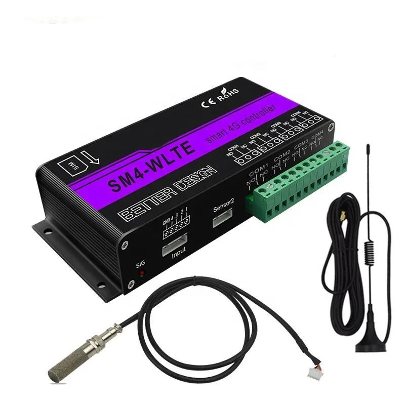 

SMS GSM 4G LTE APP Web Remote Controller 4 Channel Relay ON/OFF Switch SM4 Temperature Humidity Sensor Optional