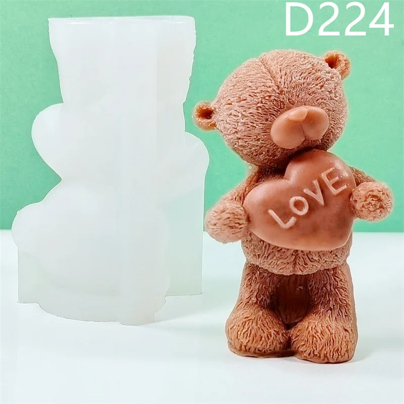 D224 Love Bear Candle Silicone Mold Gypsum form Carving Art Aromatherapy Plaster Home Decoration Mold Gift Handmade