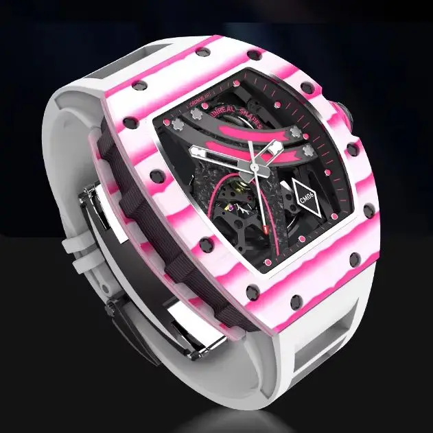 CRONUSART الرجال ساعة أوتوماتيكية 50*42 مللي متر تونيو الميكانيكية ساعة اليد مضيئة ألياف الكربون حالة الهيكل العظمي الهاتفي فلوروروبر حزام #1