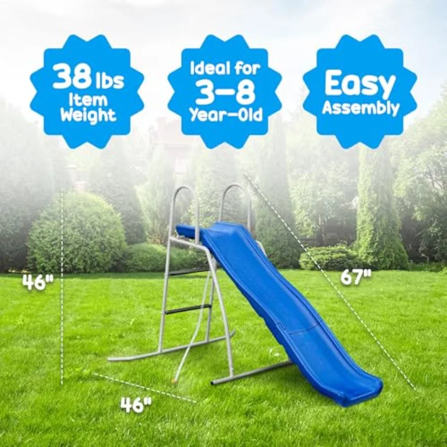 Backyard water wave slide with 6' sliding tarp, polyethylene material, blue color, built-in adjustable water sprinkler for easy