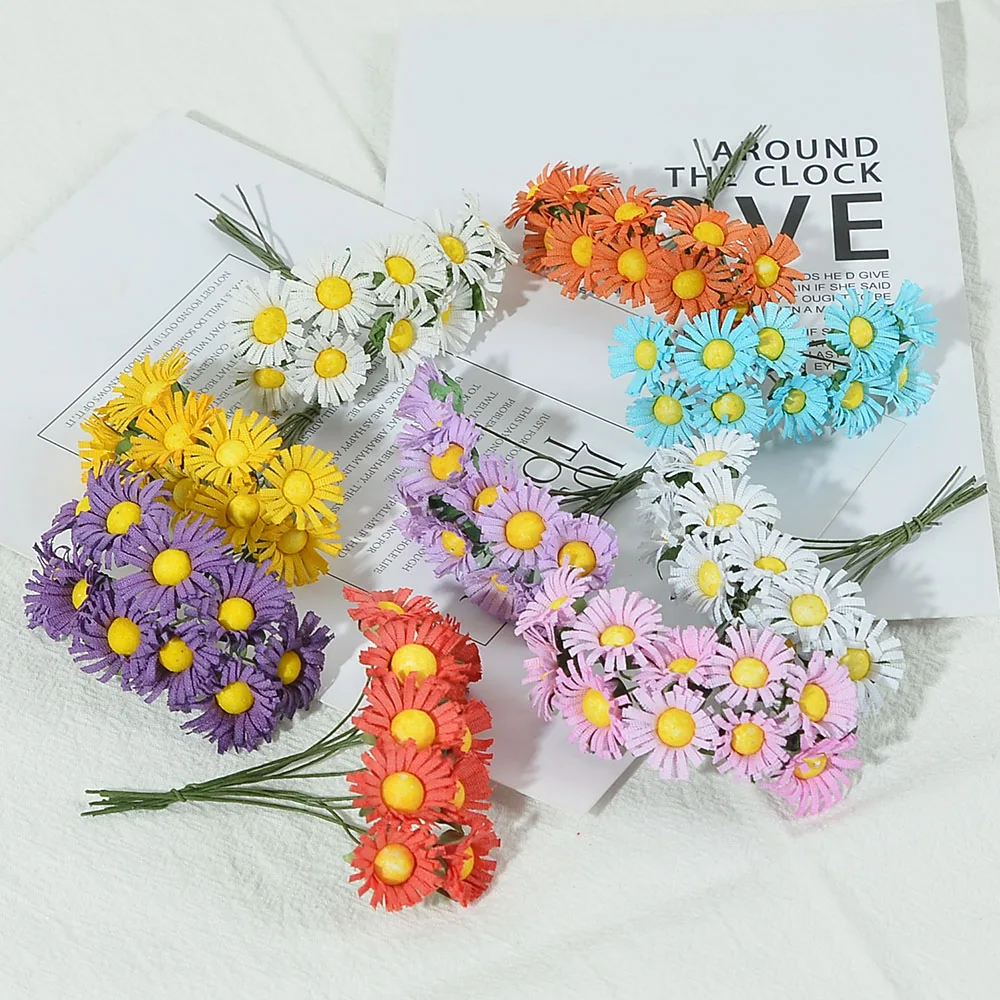 Mini ramo de margaritas artificiales de seda, decoración de fiesta de boda, álbum de recortes artesanal, caja de dulces, flores falsas artesanales, 100 piezas