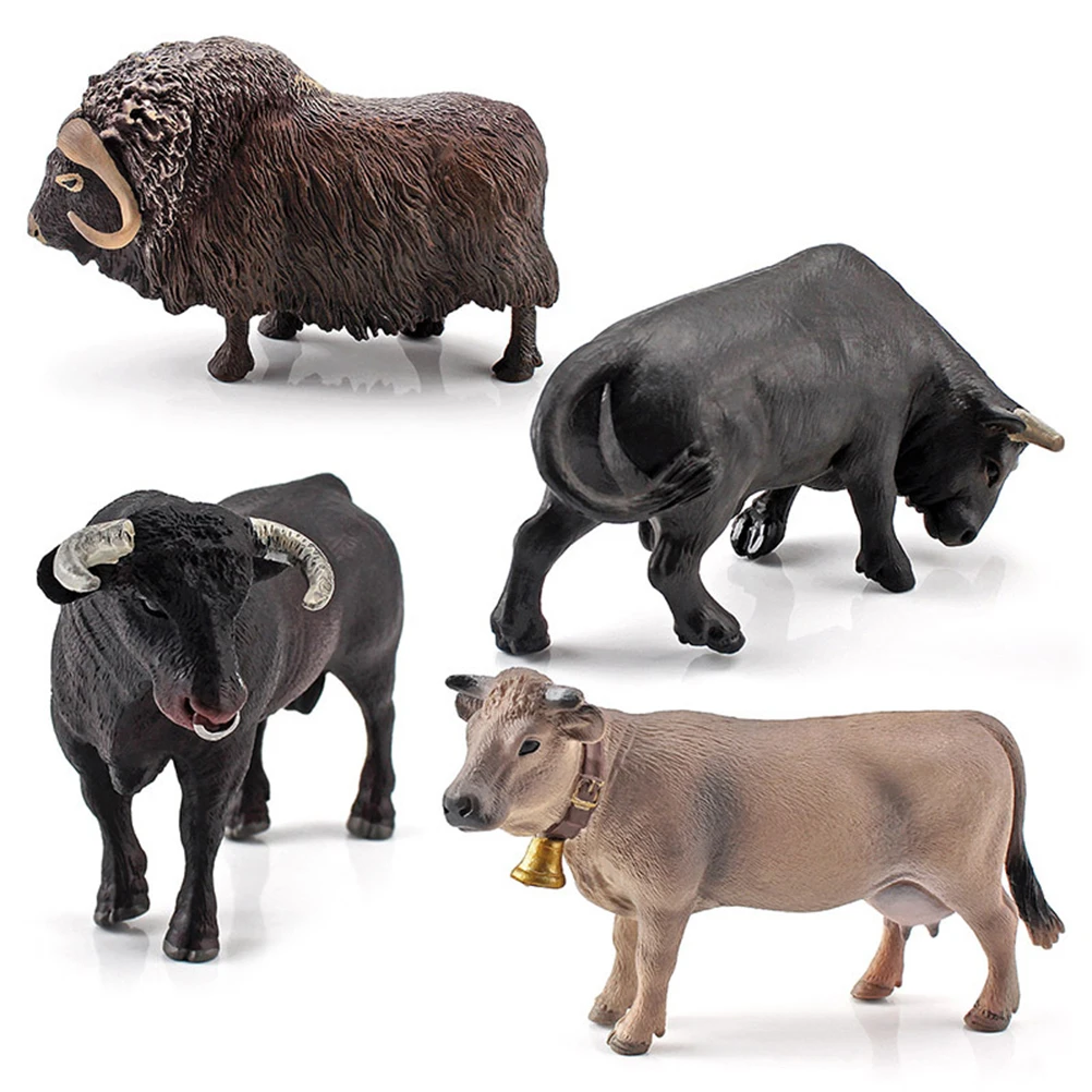 

4 Pcs Simulation Farm Cow Cattle Ox Bull Figurine PVC Farm Animal Model Action Figure Home Decoration Kids Educational Toy