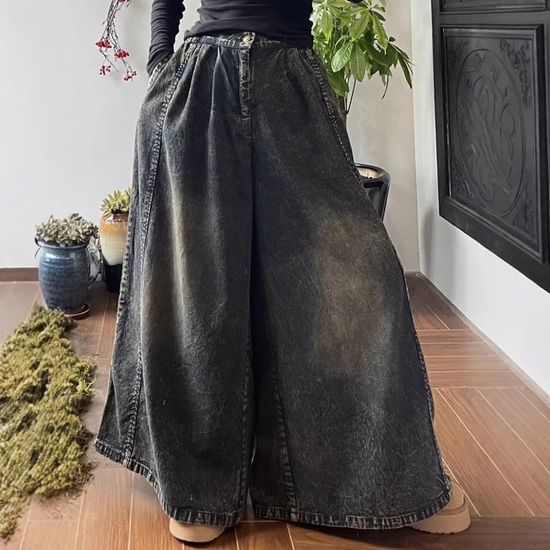 Y2k Pants Full Length Washed Do Old Mid Vintage Bleached Jeans Women Clothing Promotion