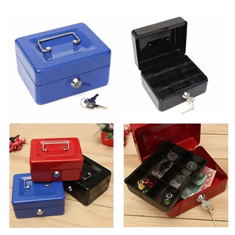 Portable Durable Metal Money Box Cash Box with Lock Security Lock Lockable Safe Small Fit for House Decoration 3 Size