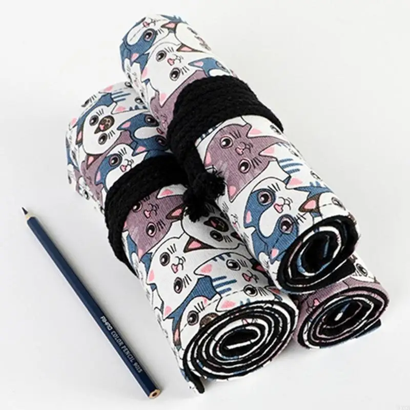12/24/36/48/72 ثقوب أقلام رصاص لفة قماش قلم رصاص المنظم حقيبة التفاف جميل القطط نشمر مقلمة حقيبة أقلام رصاص #5